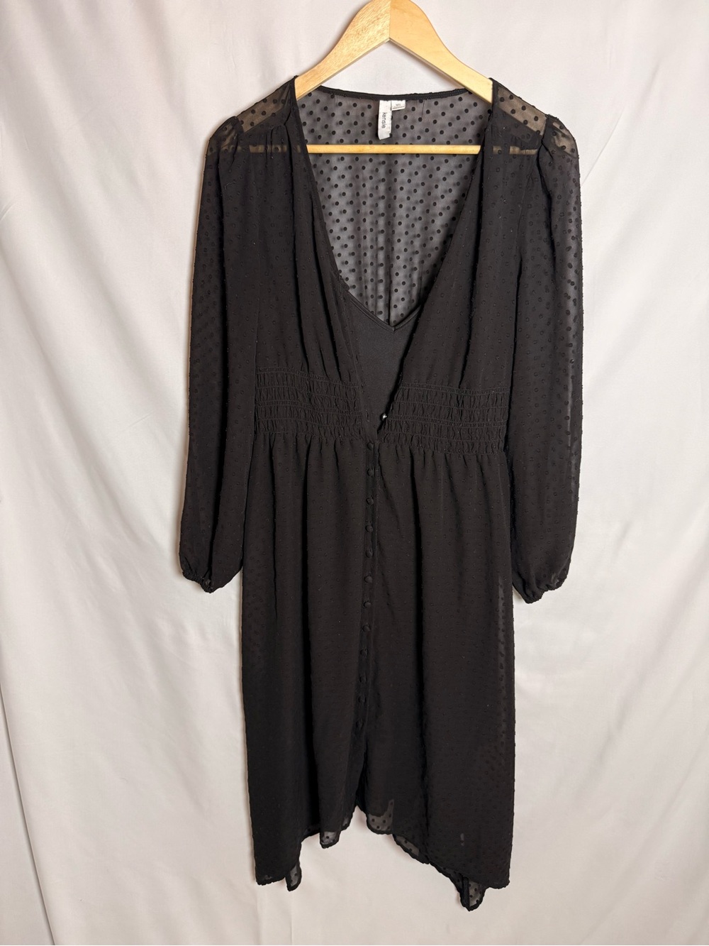 Kensie Black Swiss Dot Long-Sleeve Midi Dress